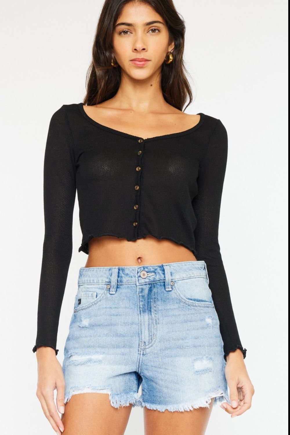 Buy High Waist Frayed Denim Shorts by Faz