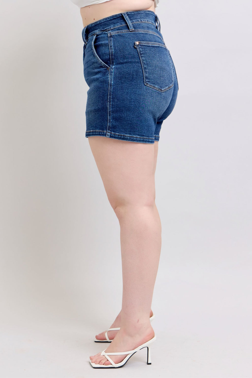 Buy Full Size Double Button Waistband Denim Shorts Plus Size by Faz