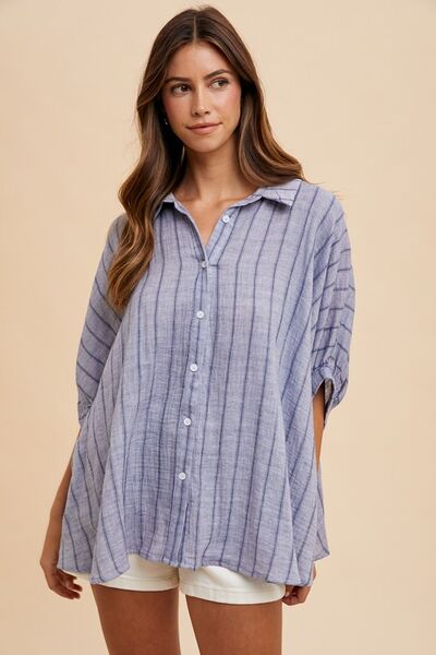 Buy Striped Button Up Half Sleeve Shirt by Annie Wear