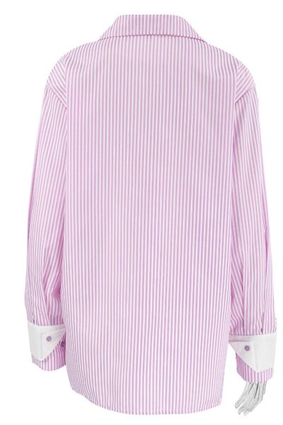 Buy Striped Collared Neck Long Sleeve Shirt by Quanlity Stitch