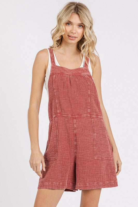 Textured Knotted Wide Strap Overalls
