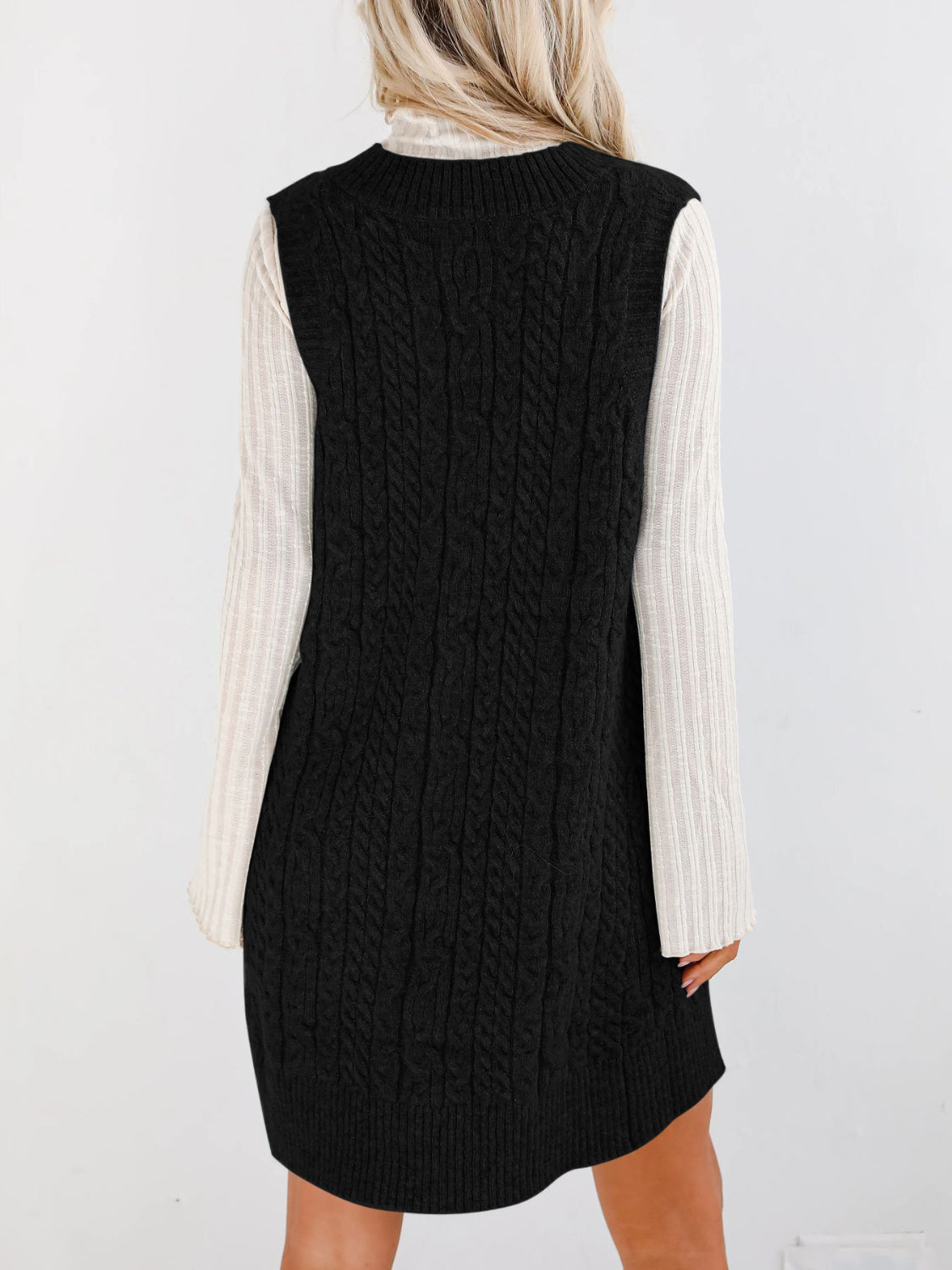 Buy Cable Knit V-Neck Mini Sweater Overall Dress by Faz