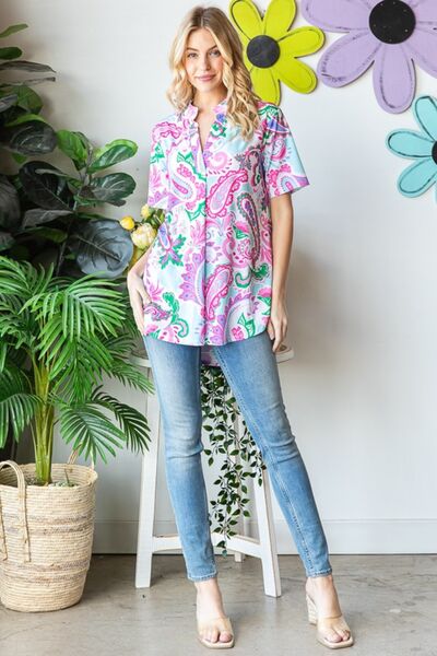 Buy Full Size Paisley Print Short Sleeve Top by Heimish