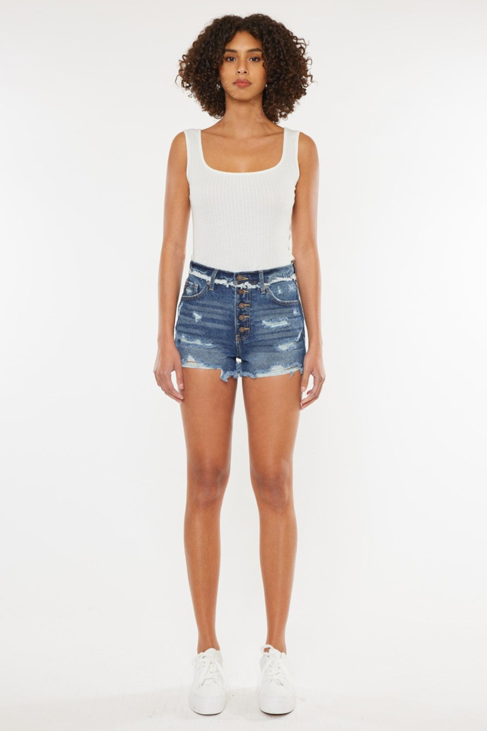 Buy Distressed Button Fly Denim Shorts by Faz