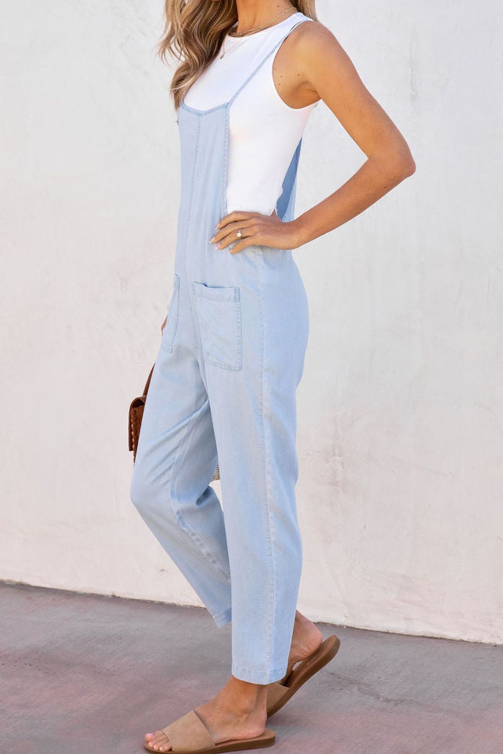 Buy Spaghetti Strap Denim Overalls with Pockets by Faz