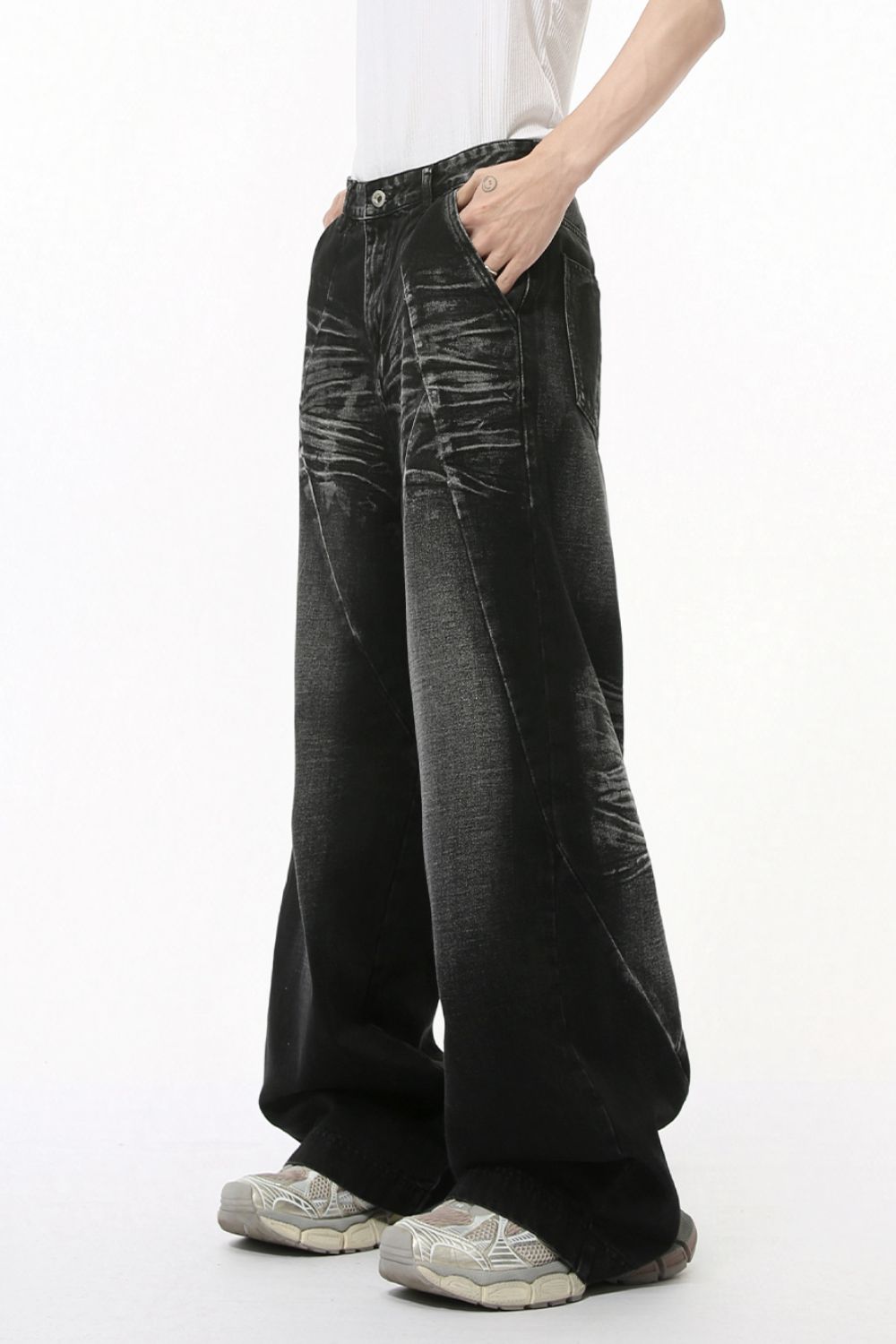 Buy Washed Cat Whisker Straight Leg Jeans by Faz