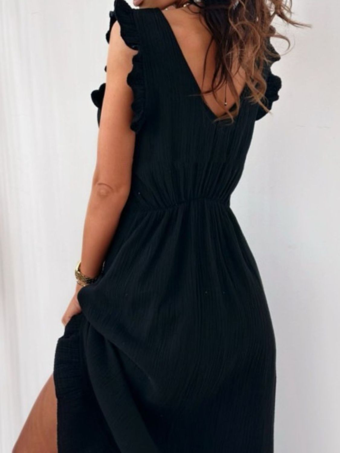 Buy Ruffled V-Neck Cap Sleeve Maxi Dress by Faz