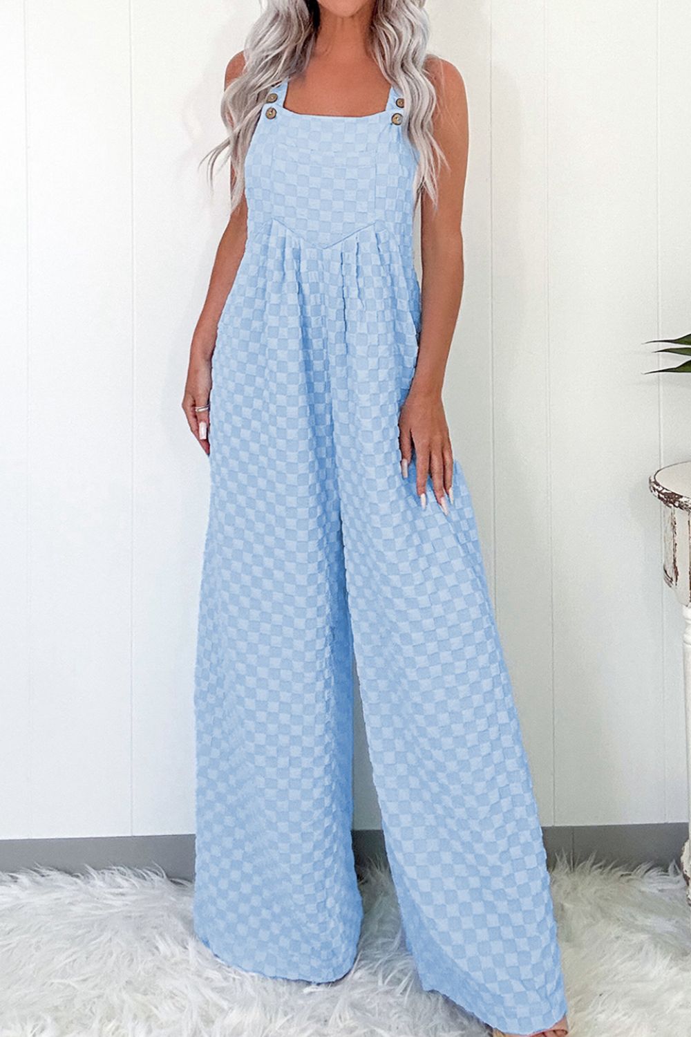 Buy Checkered Pocketed Wide Leg Overalls by Faz