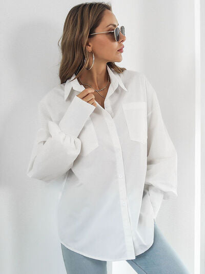 Buy Button Up Dropped Shoulder Lantern Sleeve Shirt by B&S