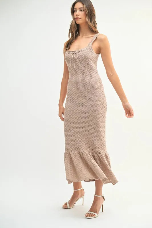 Buy Ruffled Hem Sleeveless Crochet Knit Midi Dress by Faz
