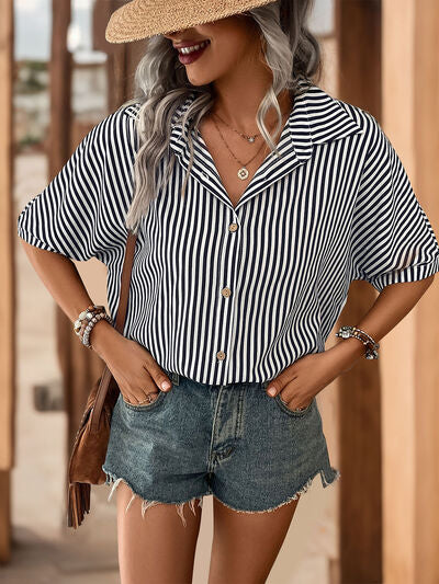 Buy Perfee Striped Collared Neck Half Sleeve Shirt by Perfee