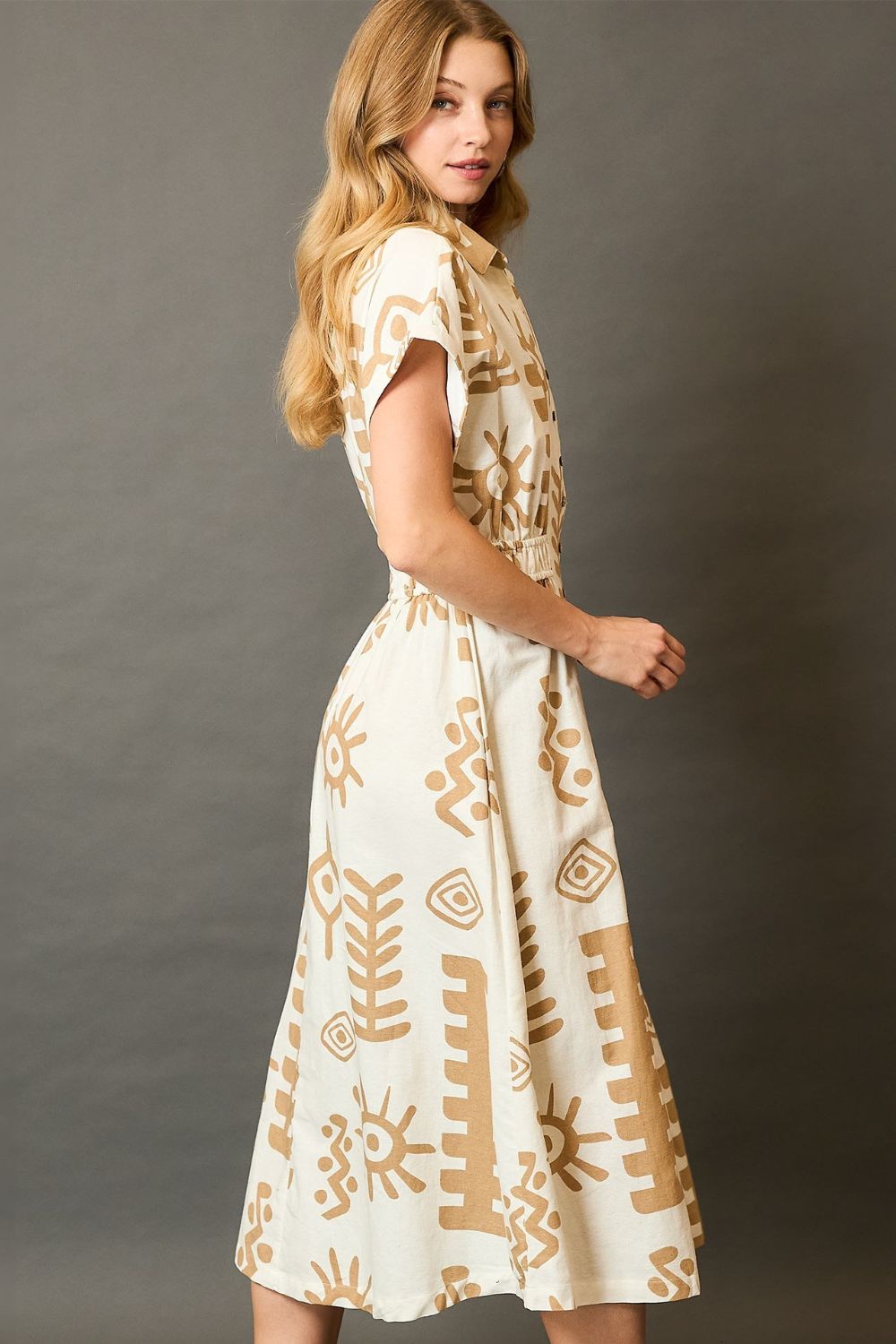 Buy Full Size Abstract Print Elastic Waist Midi Dress Plus Size by Faz