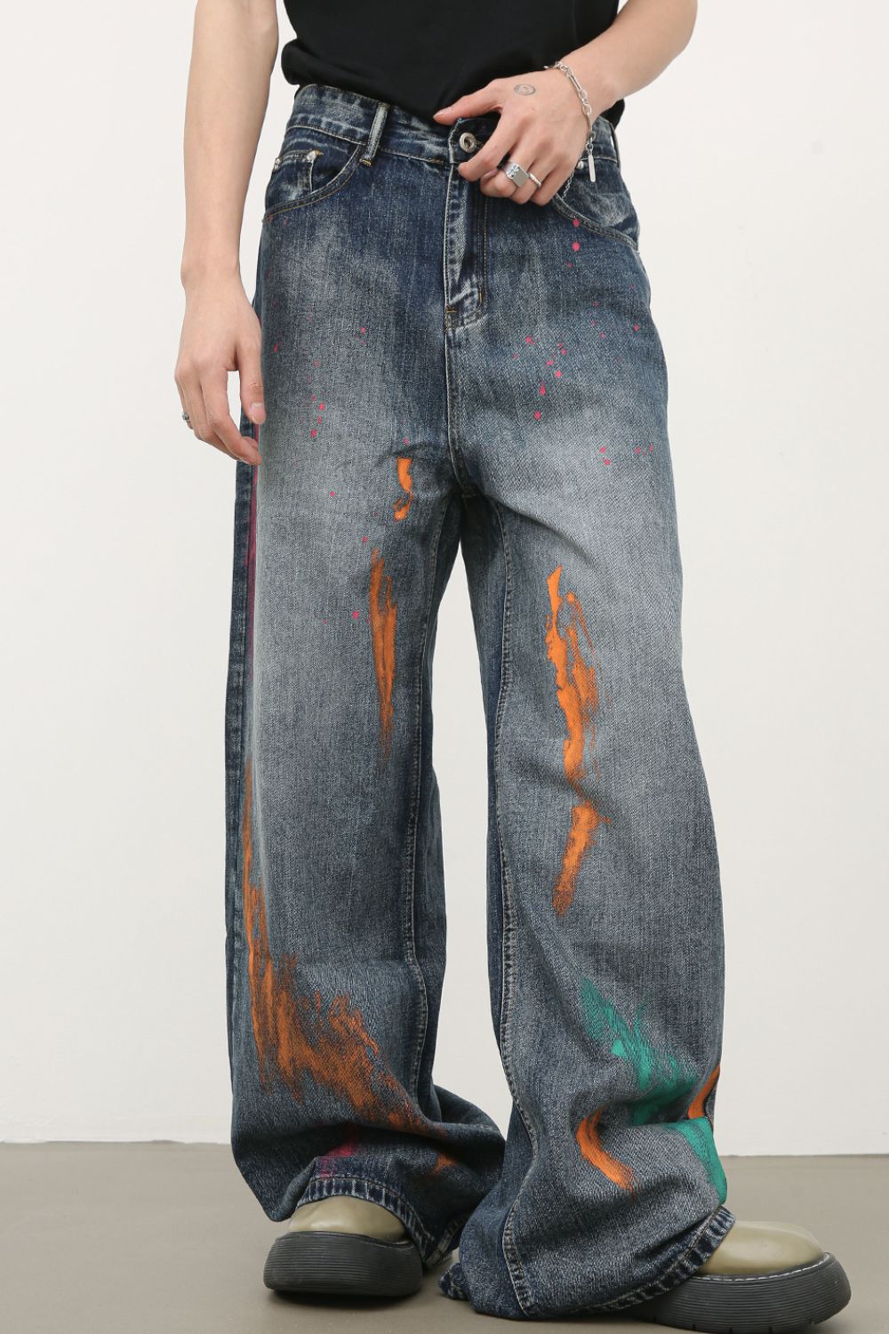Buy Men's Splash Print Wide Leg Jeans by Faz