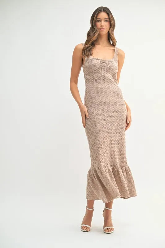 Buy Ruffled Hem Sleeveless Crochet Knit Midi Dress by Faz