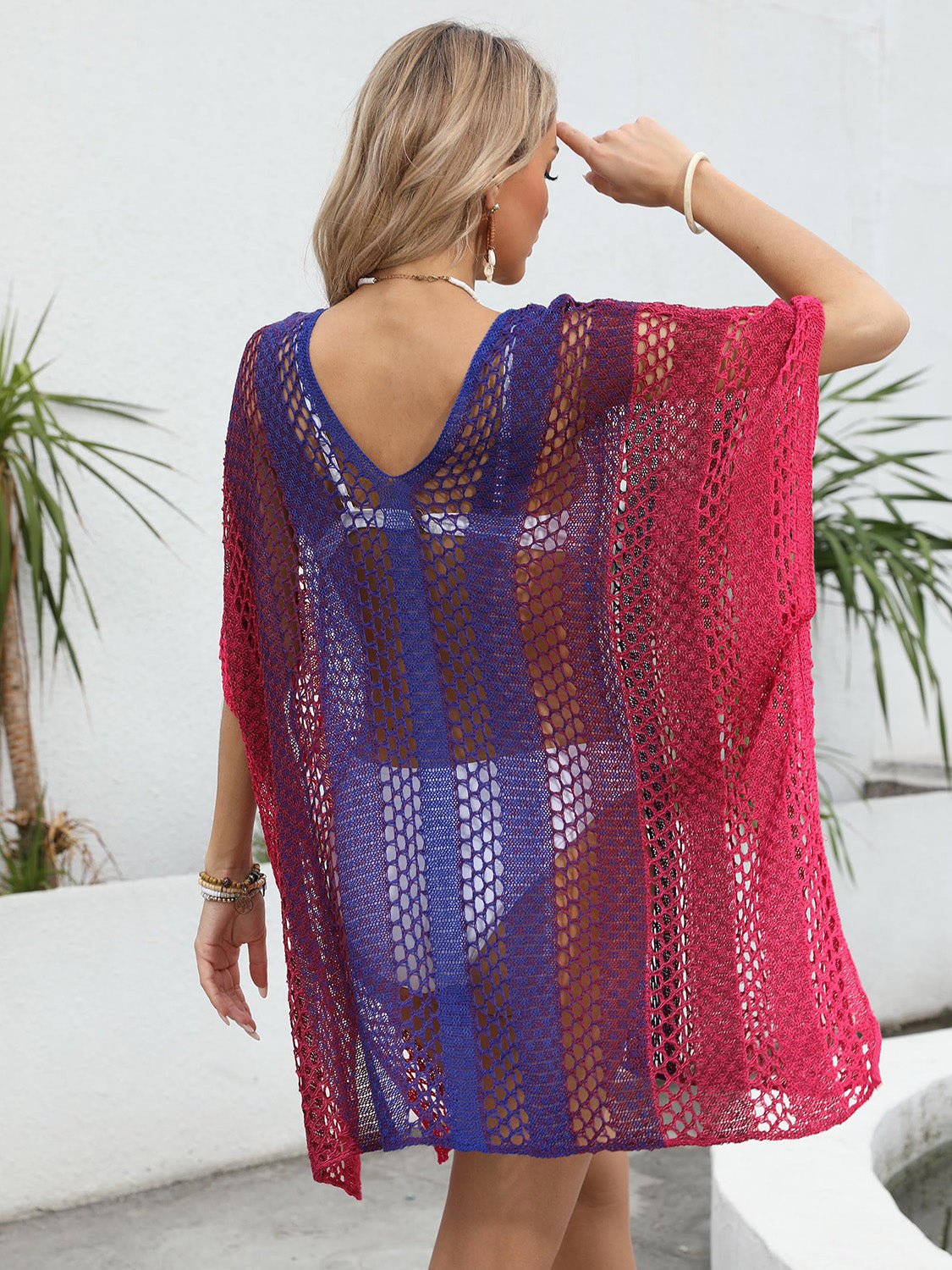 Buy Openwork Contrast V-Neck Cover-Up by Faz