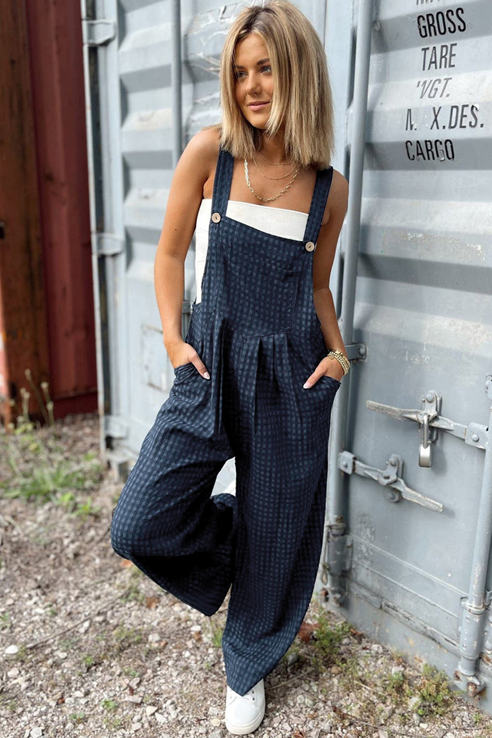 Buy Plaid Wide Strap Wide Leg Overalls by Faz