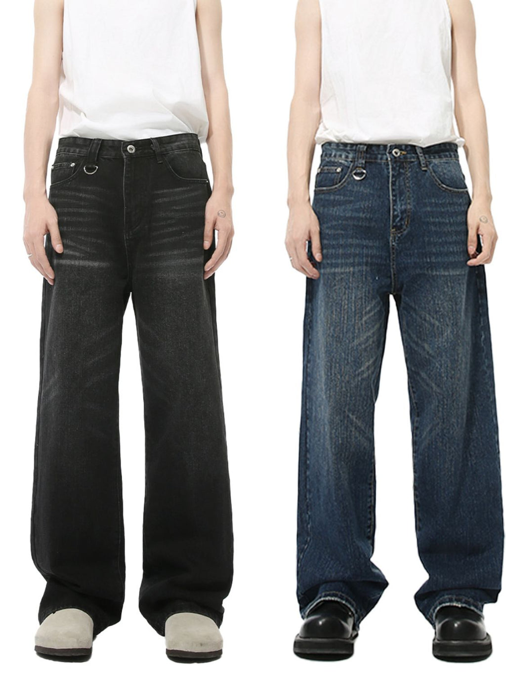 Buy Wide Straight Jeans with Pockets by Faz