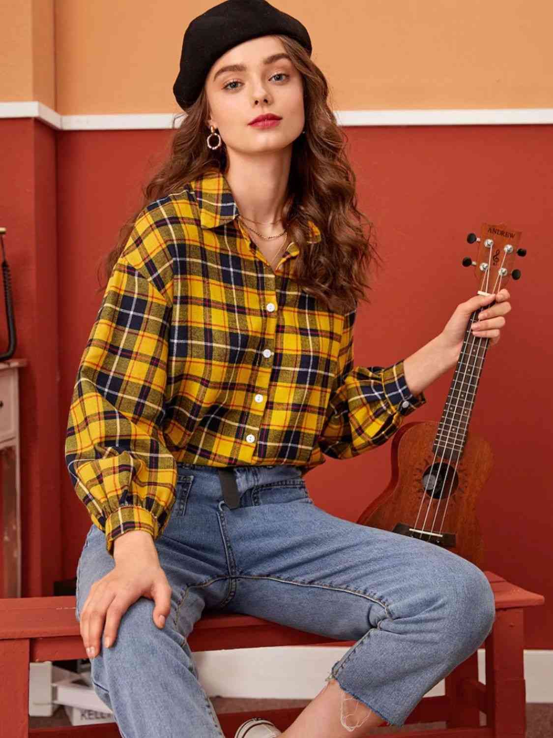 Buy Plaid Button Down Shirt by D&Y