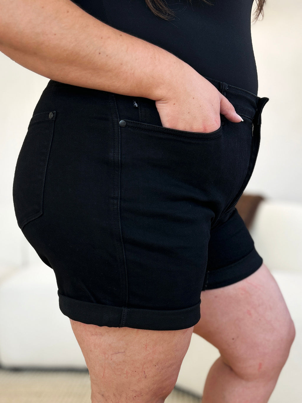 Buy Full Size High Waist Tummy Control Cuffed Denim Shorts by Faz