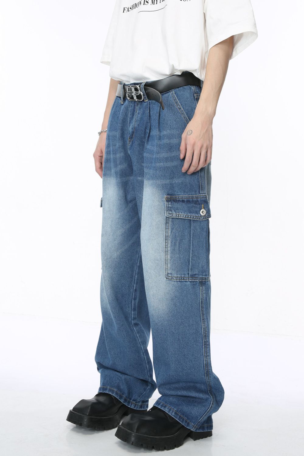 Buy Baggy Jeans with Cargo Pockets by Faz