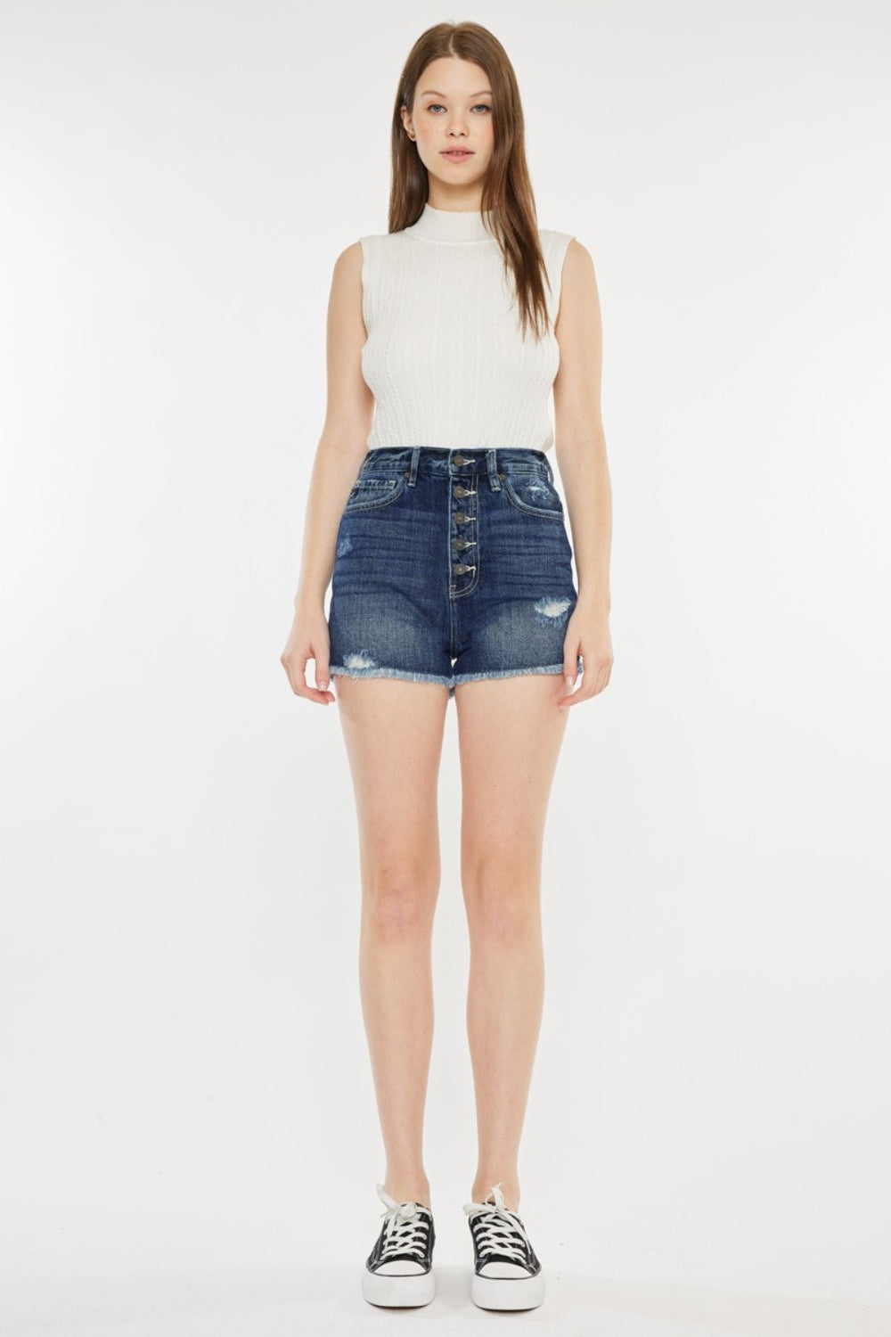 Buy Raw Hem Button Fly Denim Shorts by Faz