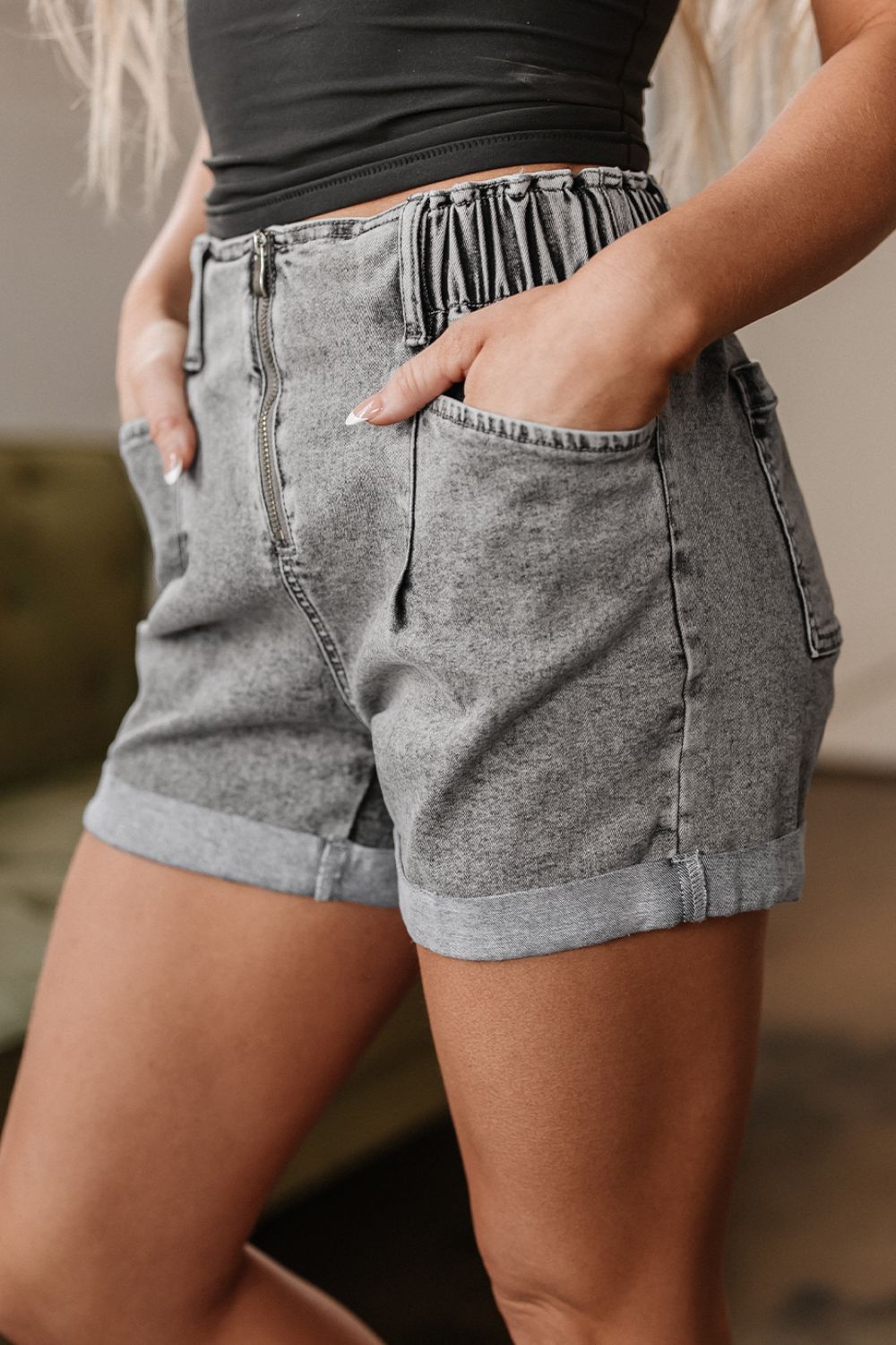 Buy Zipped Cuffed Edge Denim Shorts by Faz