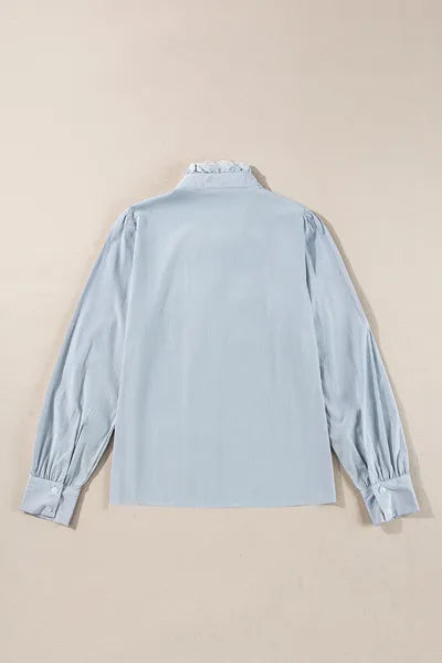 Buy Lace Detail Striped Mock Neck Long Sleeve Shirt by SYNZ