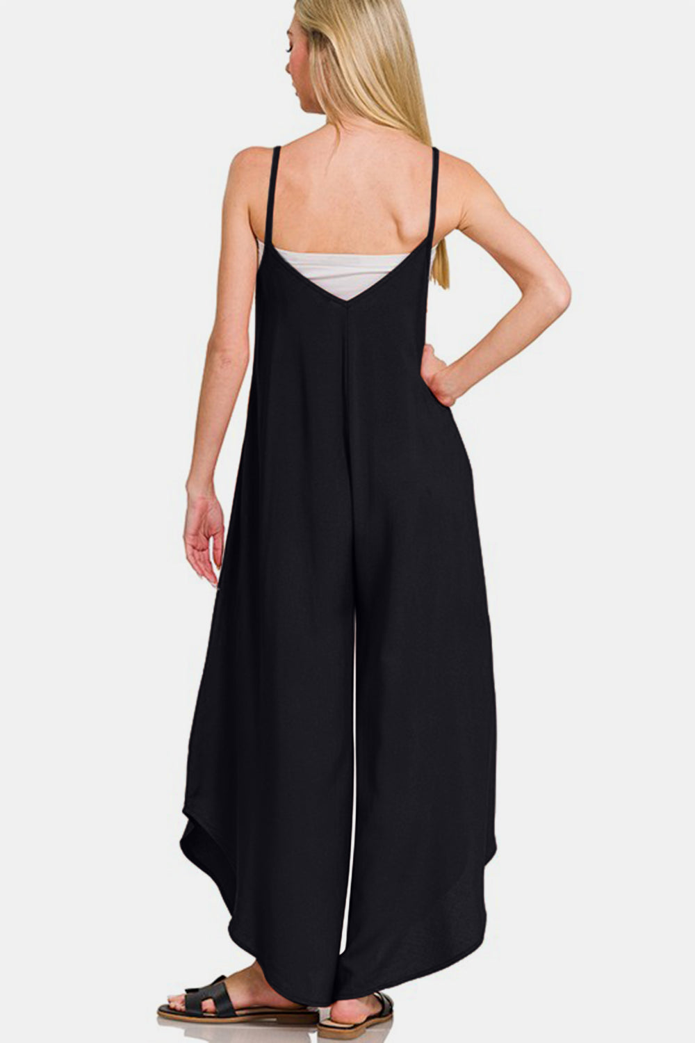 Buy Spaghetti Strap Wide Leg Overalls with Pockets by Faz