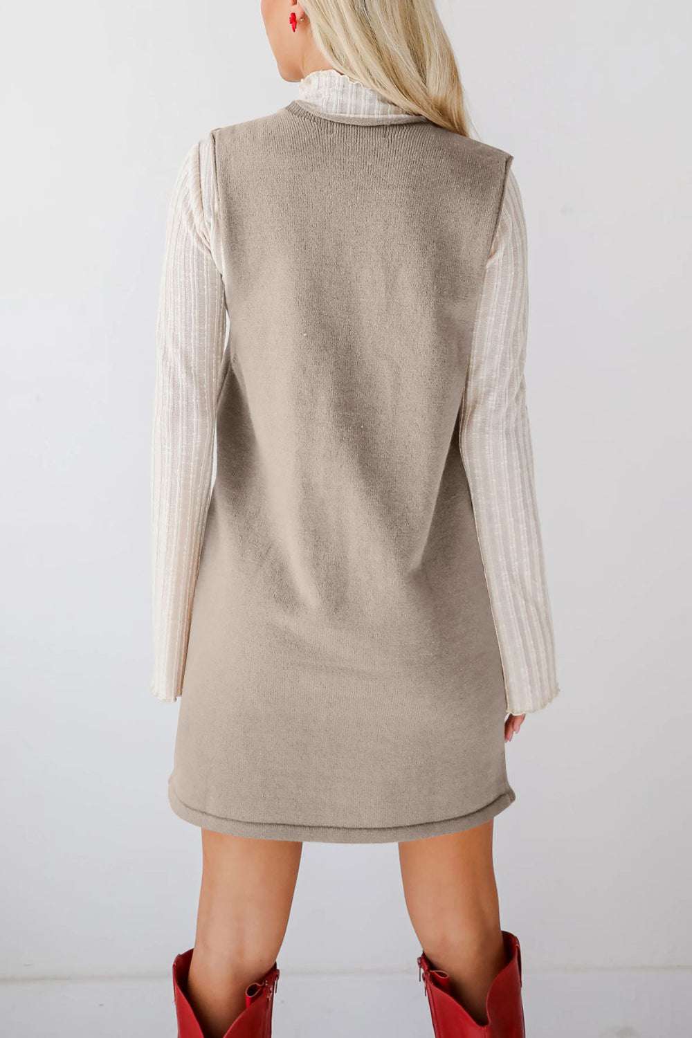 Buy Pocketed V-Neck Mini Sweater Overall Dress by Faz
