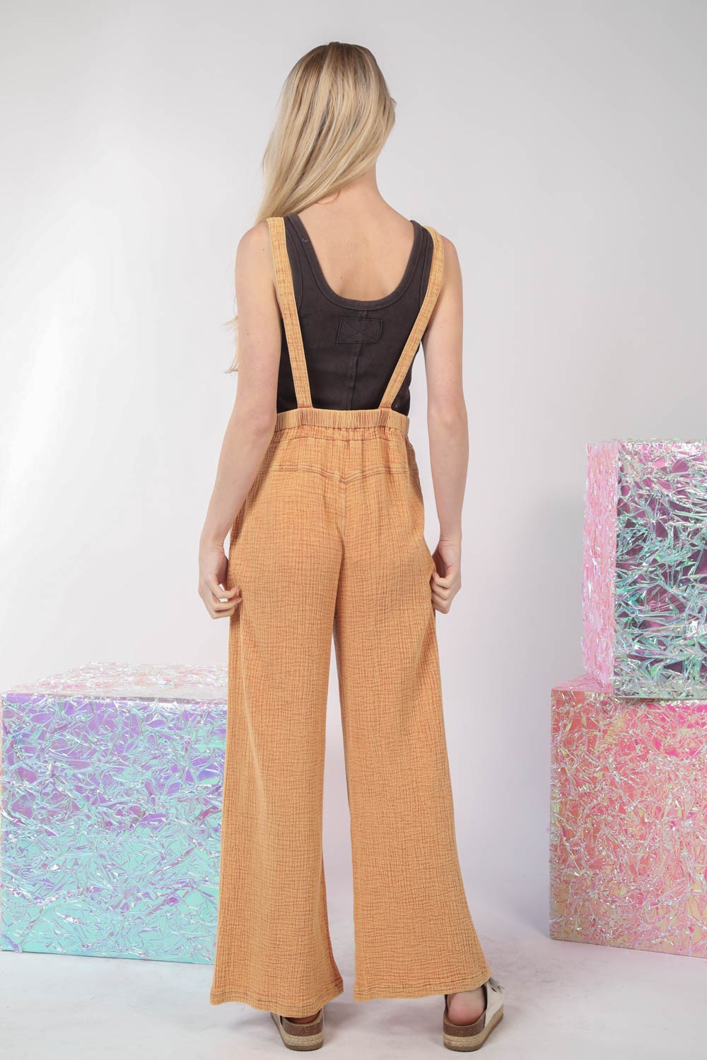 Buy Texture Washed Wide Leg Overalls by Faz