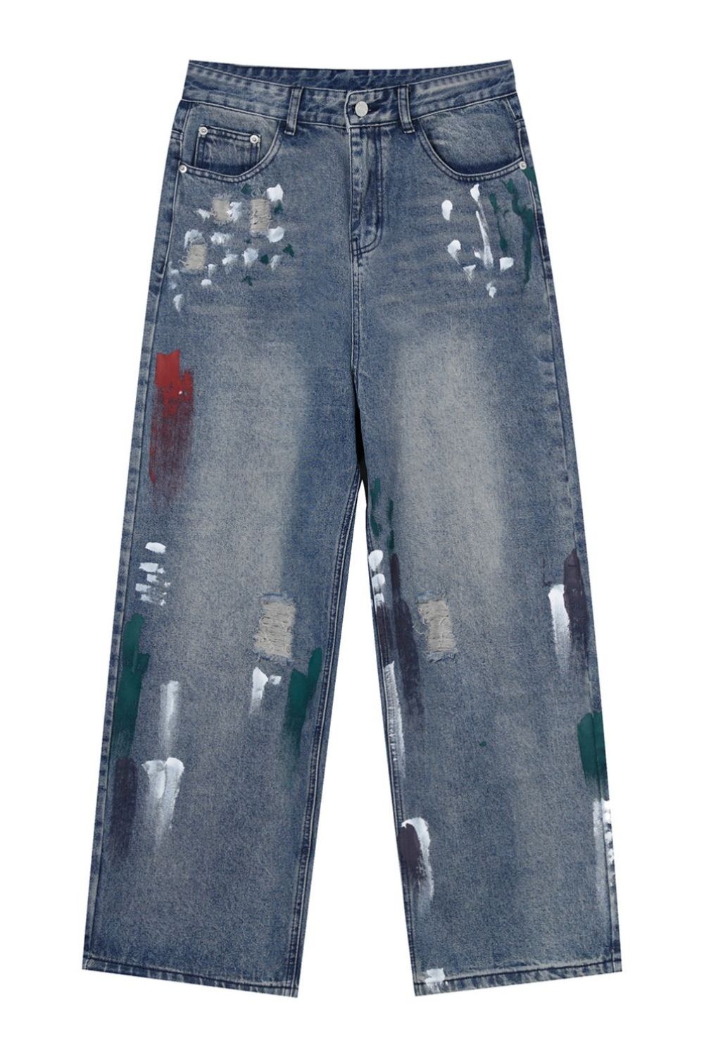 Buy Washed Distressed Wide-Leg Jeans by Faz