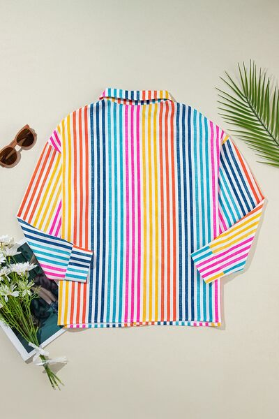 Buy Striped Collared Neck Long Sleeve Shirt by SYNZ