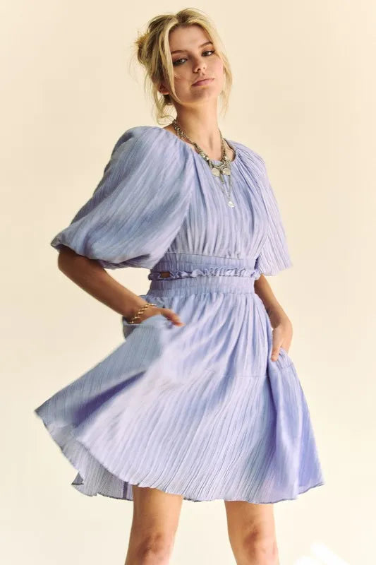 Buy Back Button Puff Sleeve Mini Dress by Faz