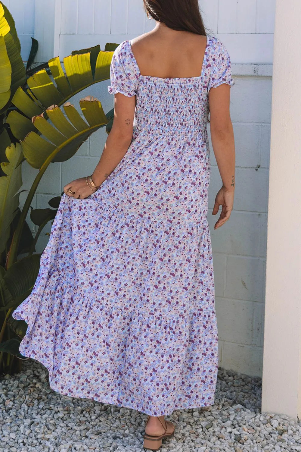 Buy Tiered Floral Shirred High Waist Maxi Dress by Faz