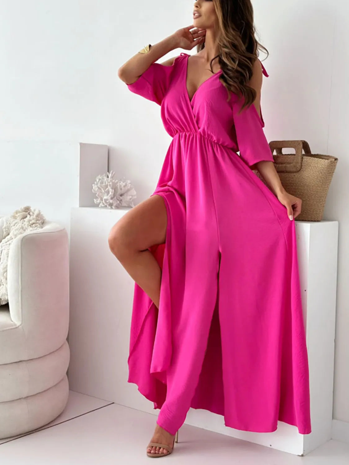 Buy Tied Shoulder Slit Maxi Dress by Faz