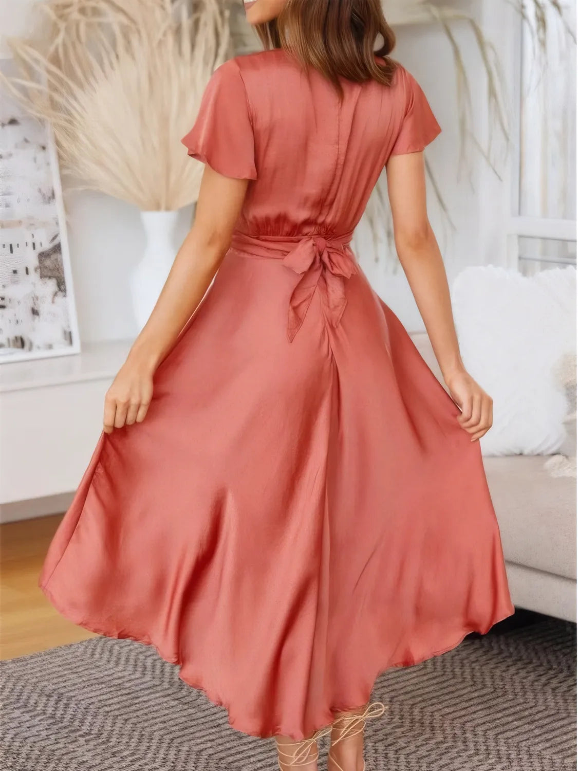 Buy High-Low Plunge Flutter Sleeve Dress by Faz