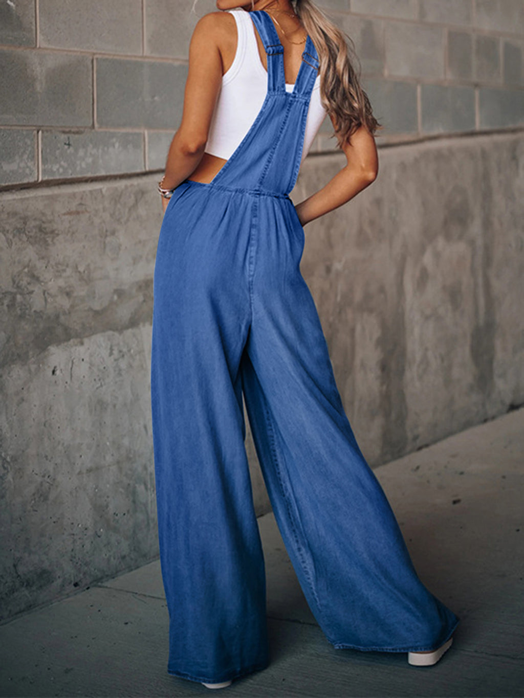 Buy Distressed Wide Leg Denim Overalls by Faz