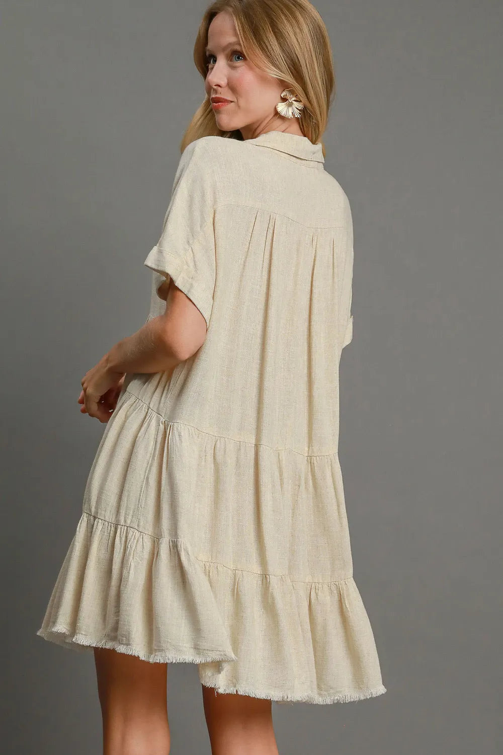 Buy Full Size Raw Hem Folded Sleeve Tiered Dress Plus Size by Faz