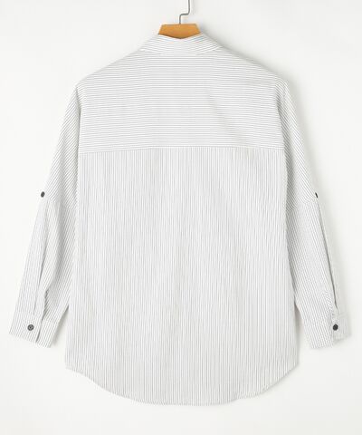 Buy Striped Collared Neck Long Sleeve Shirt by SYNZ
