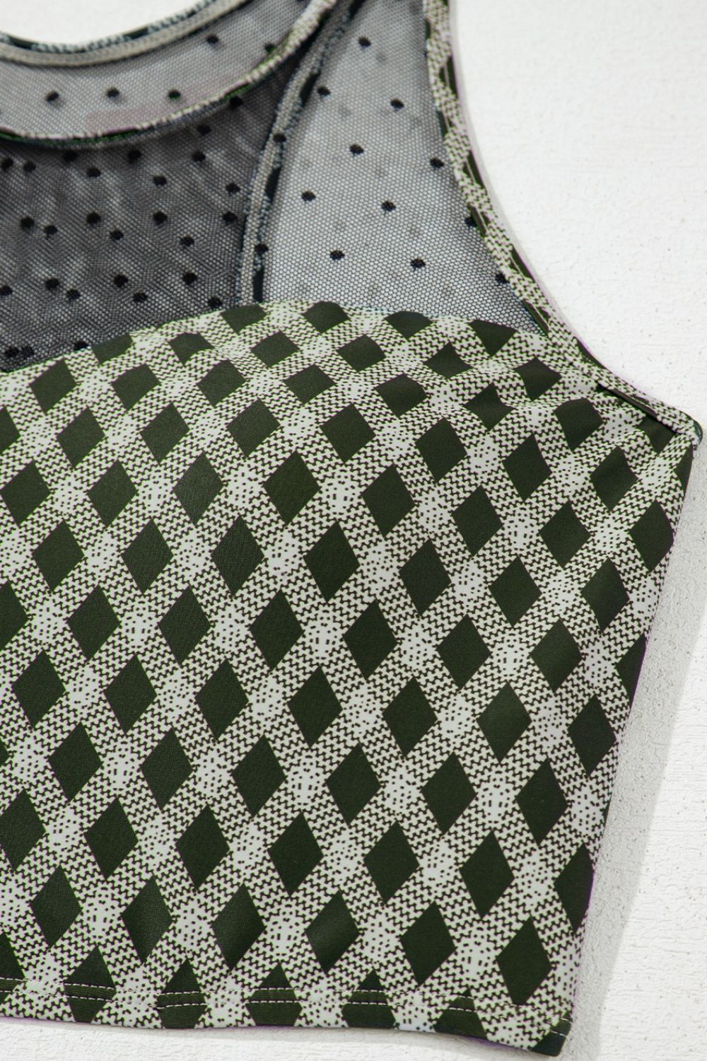 Buy Dotted Mesh Plaid Patchwork High Waisted Swim Set by Faz