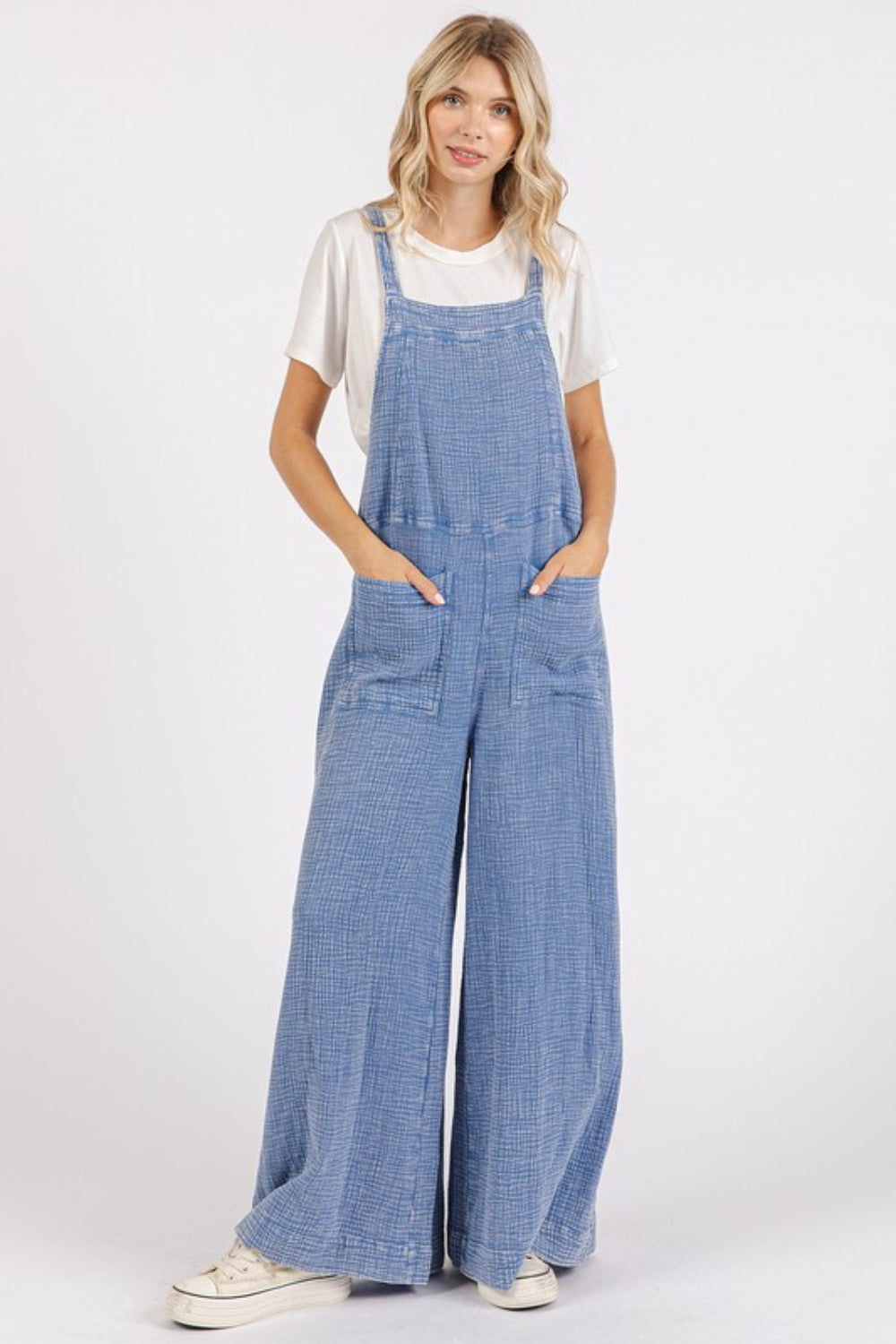 Textured Wide Leg Overalls – Faz