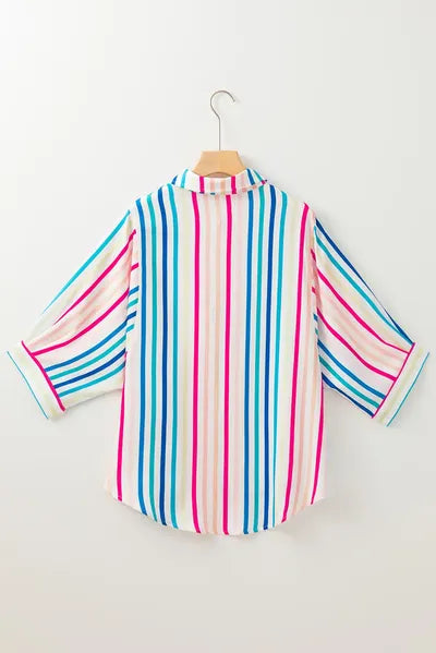 Buy Contrast Stripes Collared Neck Button Up Shirt by SYNZ