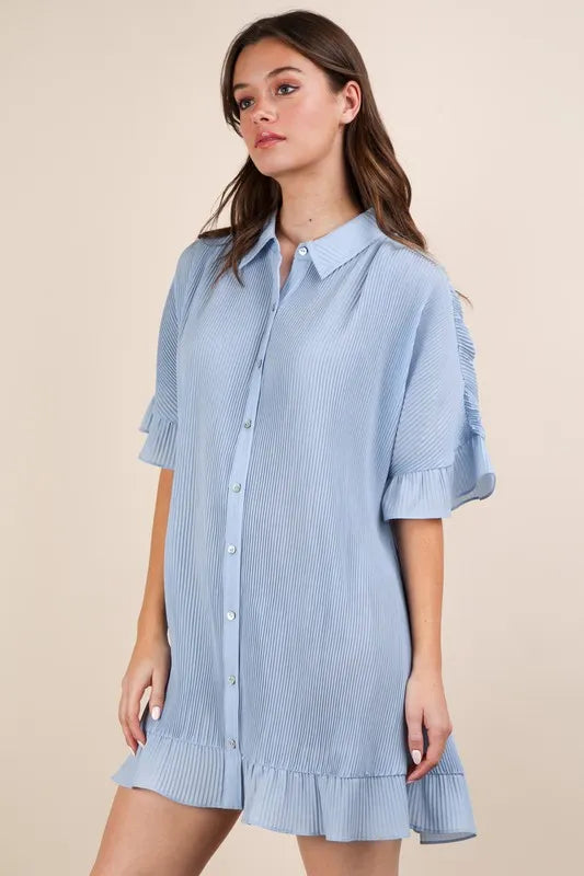 Buy Pleated Detail Button Down Mini Dress by Faz