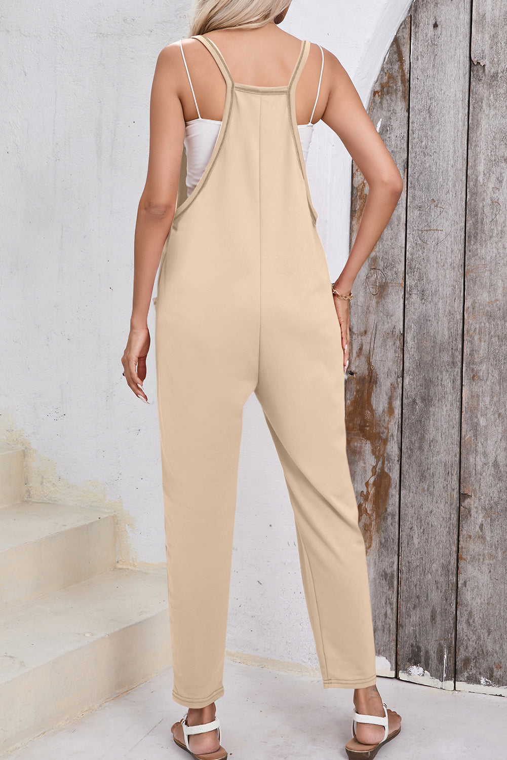 Buy Pocketed Scoop Neck Spaghetti Strap Overalls by Faz