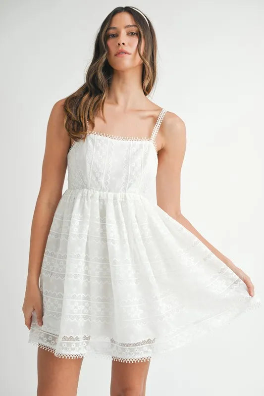 Eyelet Lace Babydoll Mini Cami Dress