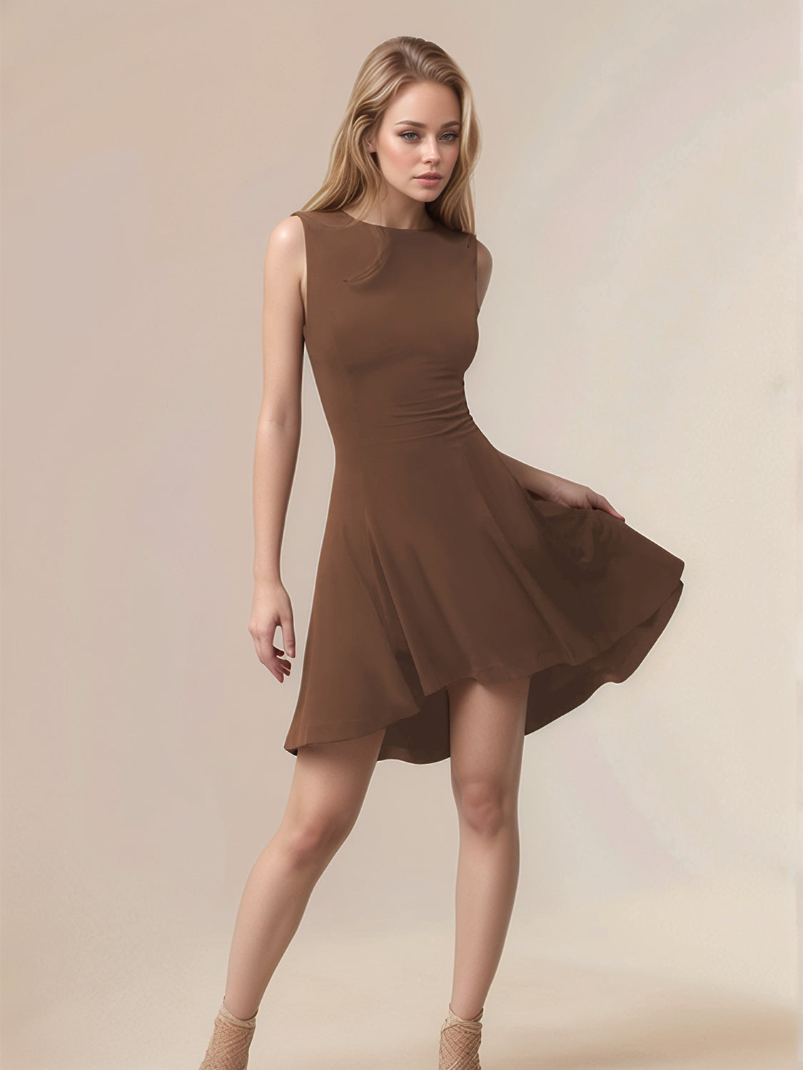 Buy High-Low Round Neck Sleeveless Mini Dress by Faz