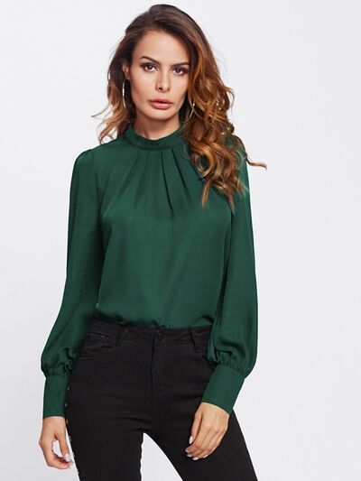 Buy Mock Neck Lantern Sleeve Shirt by D&Y