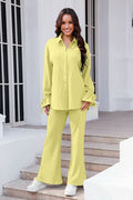 Buy Drawstring Flounce Sleeve Shirt and Pants Set by S.S.Ni