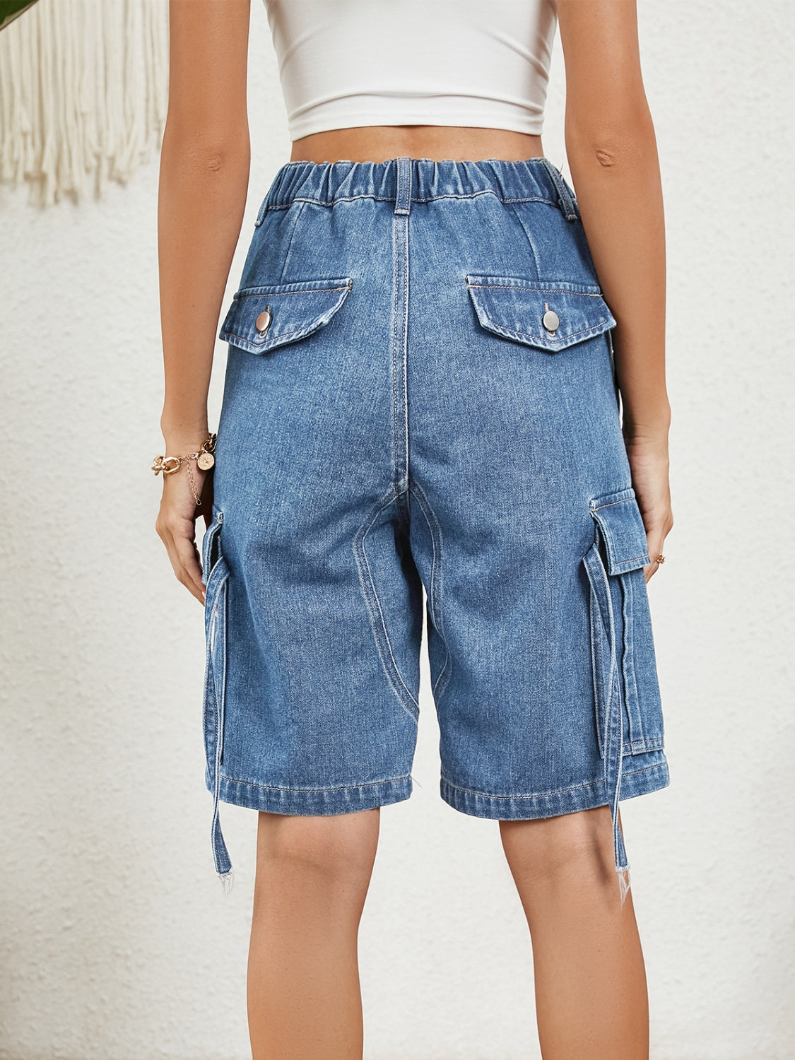 Buy High Waist Denim Shorts with Pockets by Faz