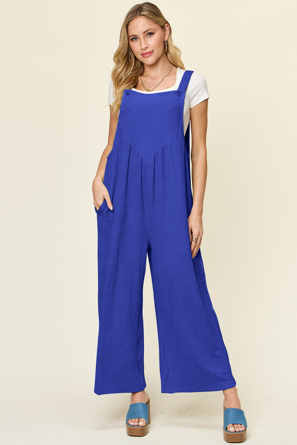 Buy Full Size Texture Sleeveless Wide Leg Overall by Faz